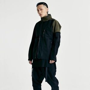 NOSUCISM Minimalist Techwear Jacket in Black SMALL